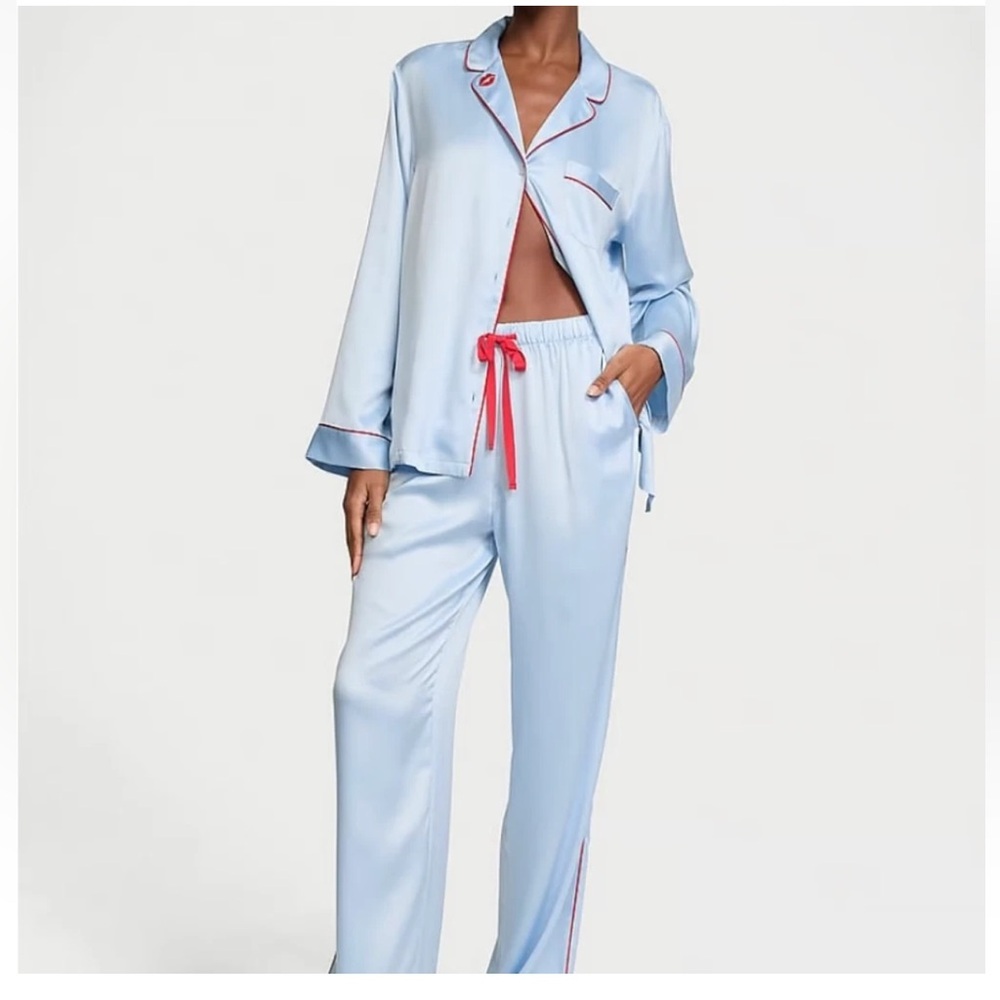 💋Victoria's Secret Glazed Light Blue Satin Long Pajama Set XXL💋